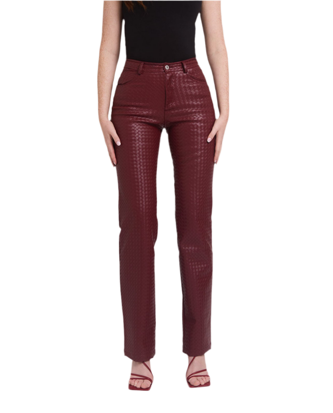 Read woven leather trousers