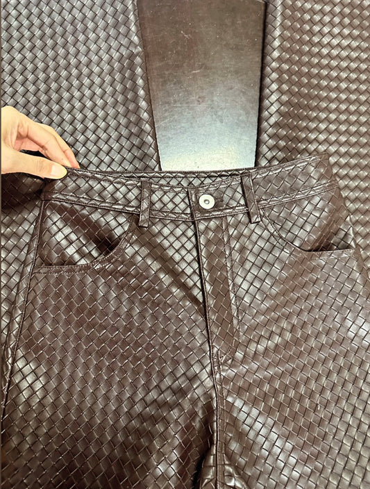 woven leather trousers