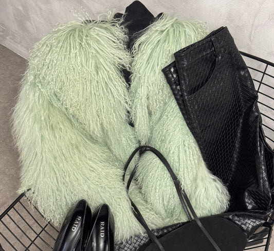 Green Mongolian Fur Coat