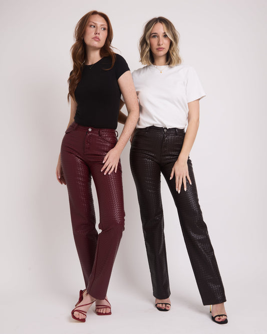 woven faux leather trousers