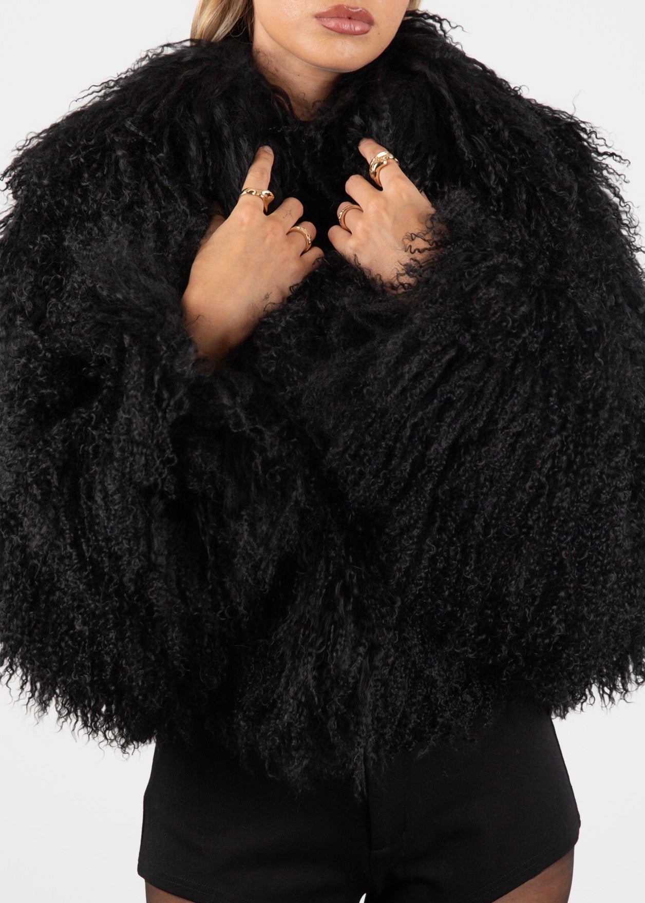 Mongolian Fur Coat- Black (Made to order)