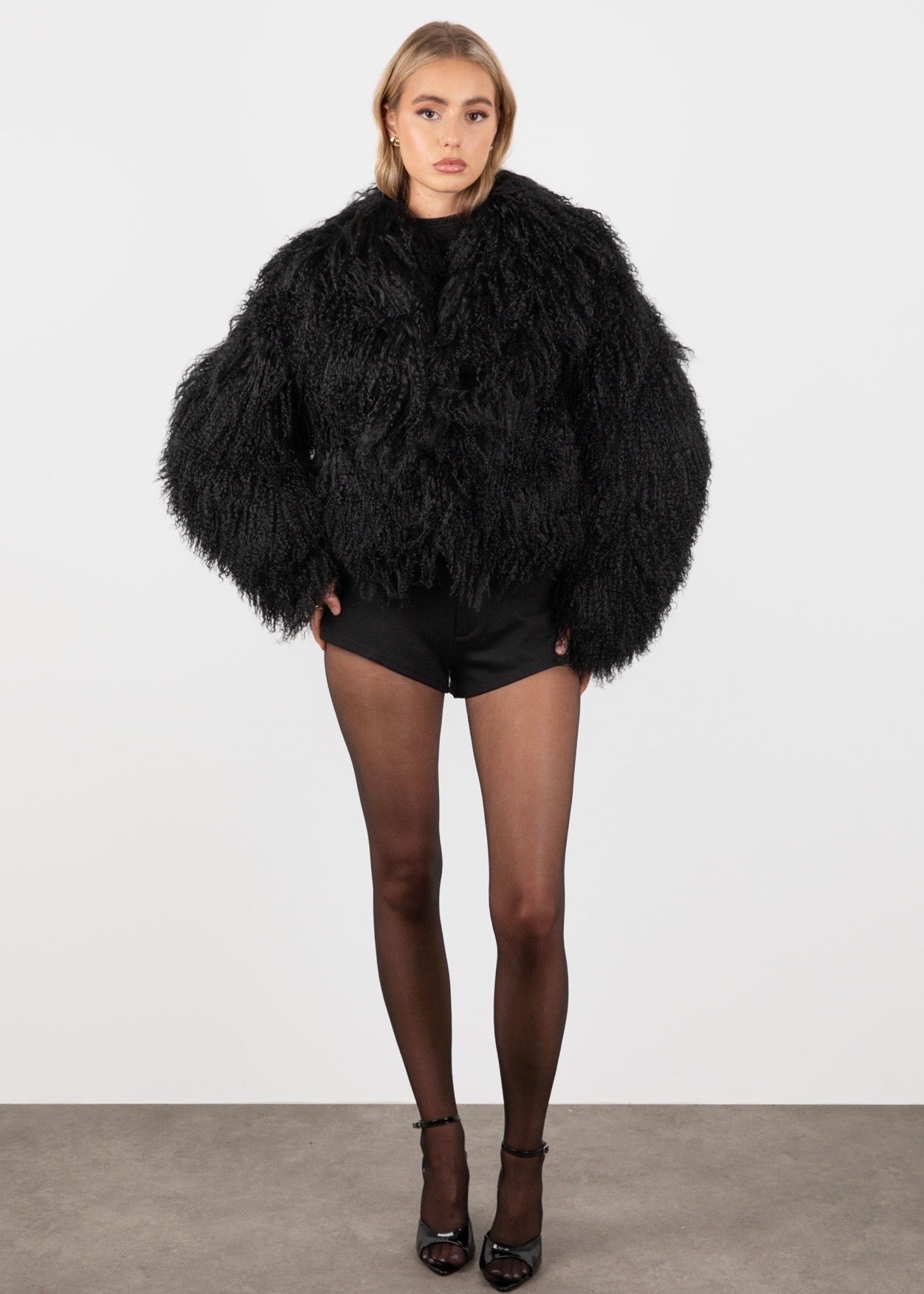 Mongolian Fur Coat- Black (Made to order)