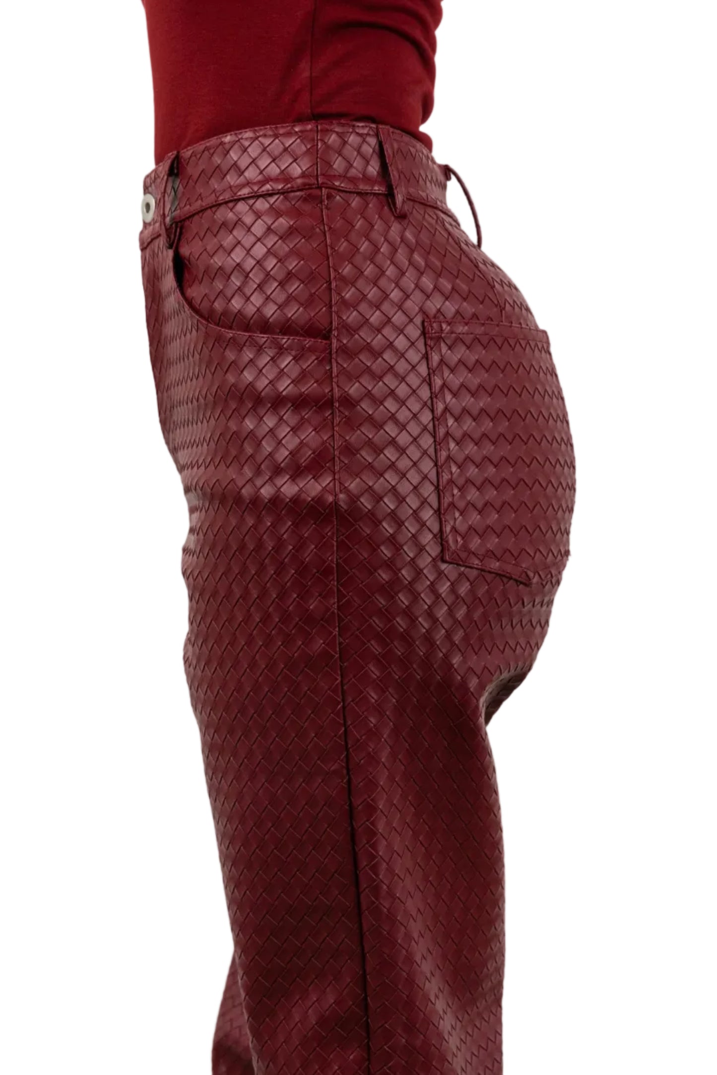 Red Woven Leather Trousers