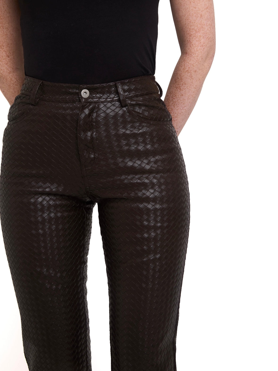 Woven Leather Trousers- Deep Brown (Pre order)
