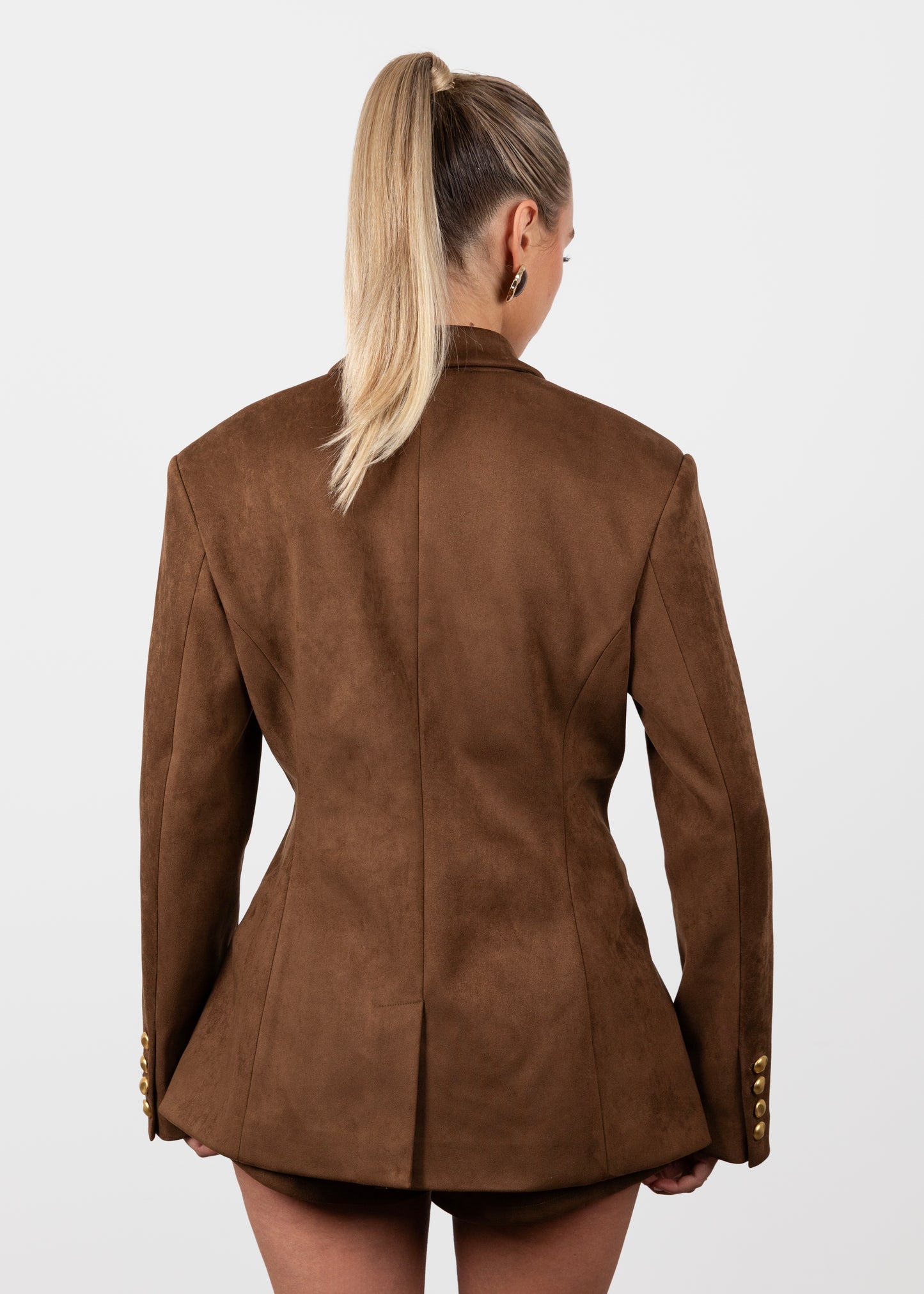 Suede Cinched Blazer - Brown (Pre-Order)