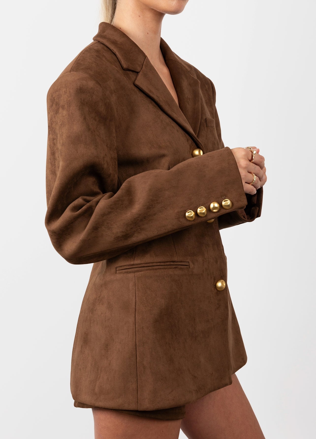 Suede Cinched Blazer - Brown (Pre-Order)
