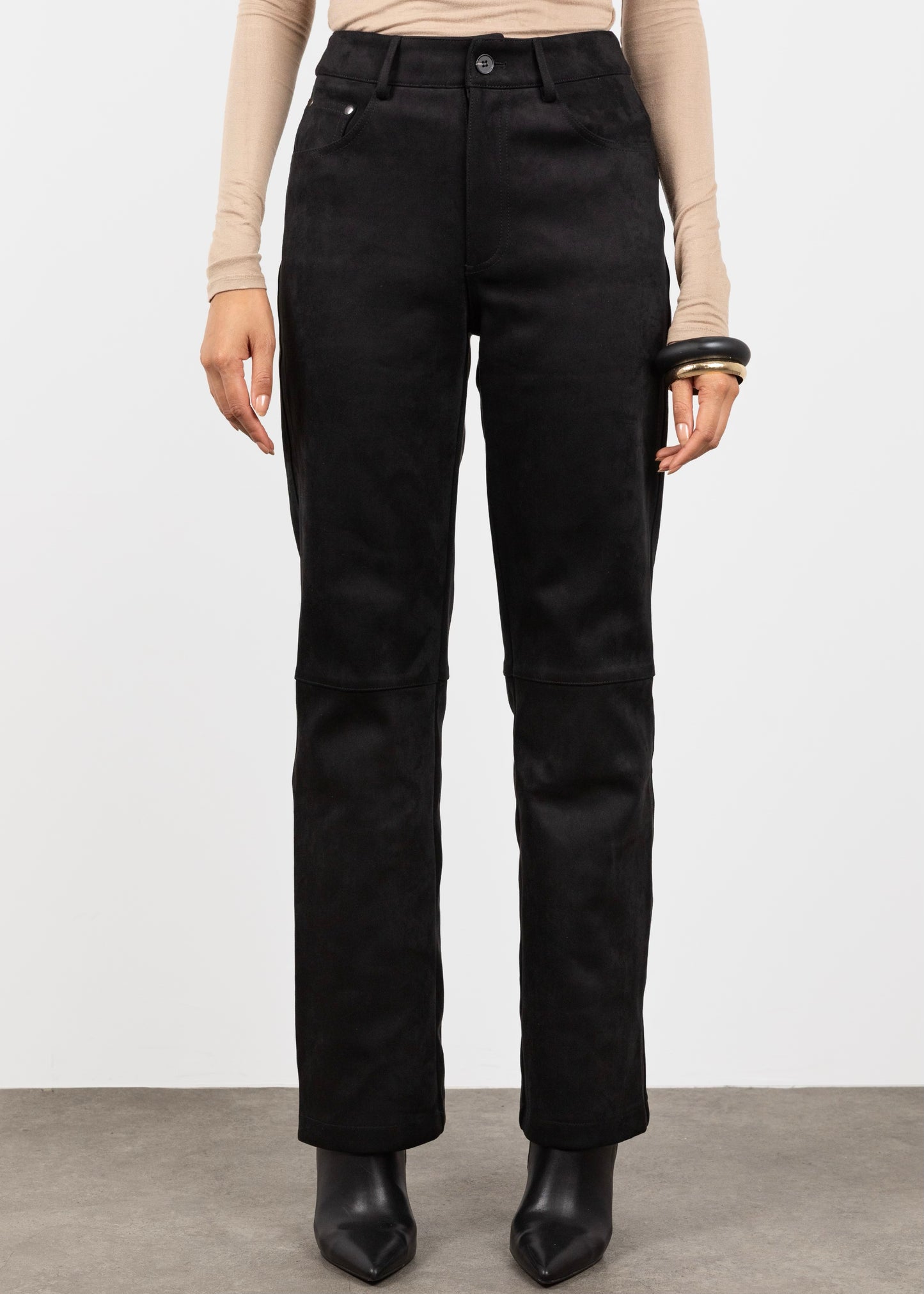 Suede High Waisted Trousers- Black (Pre Order)
