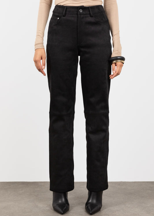 Suede High Waisted Trousers- Black (Pre Order)