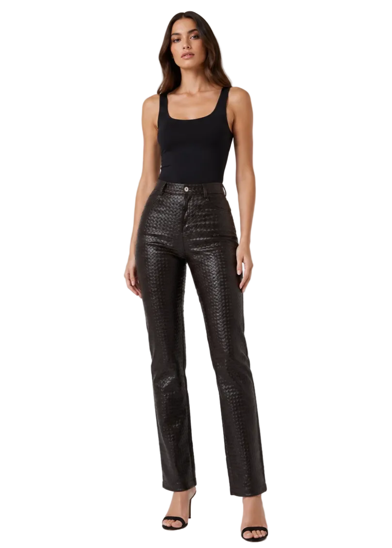 Woven Leather Trousers- Deep Brown