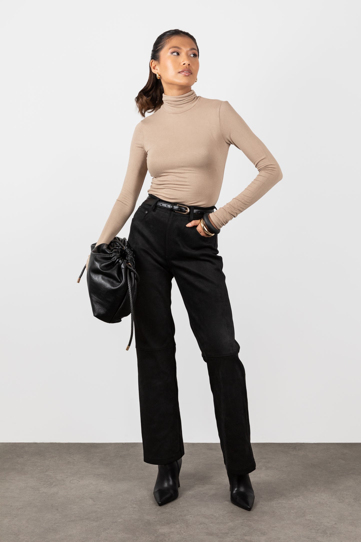 Suede High Waisted Trousers- Black (Pre Order)
