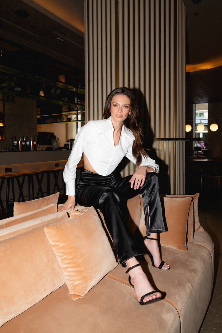 Henrietta - Cropped, open back, button up shirt