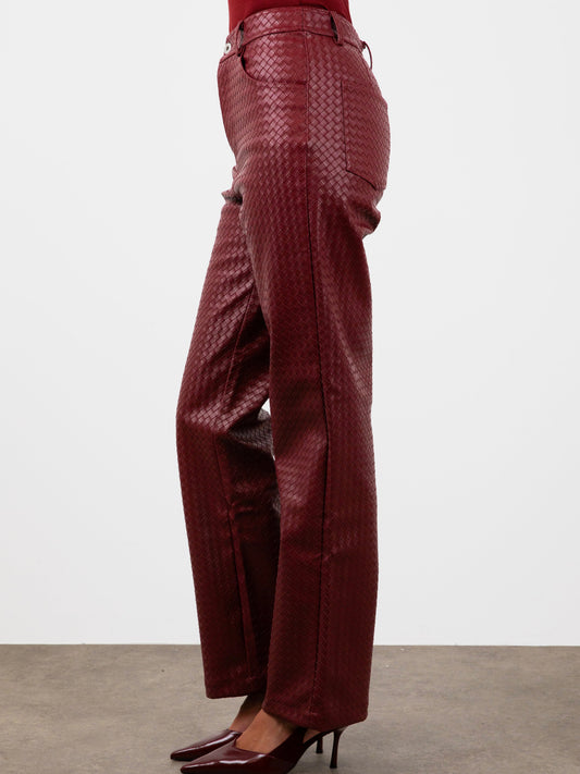 Weekend Brunch and City Outfits: Red Wine Woven Leather Trousers