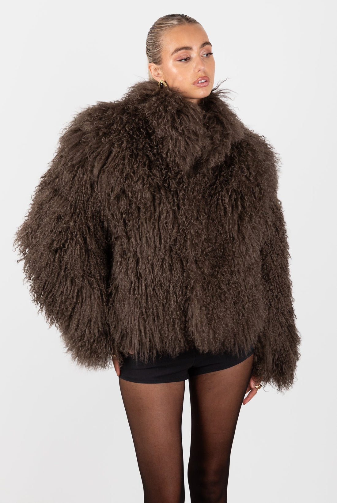 brown real fur coat