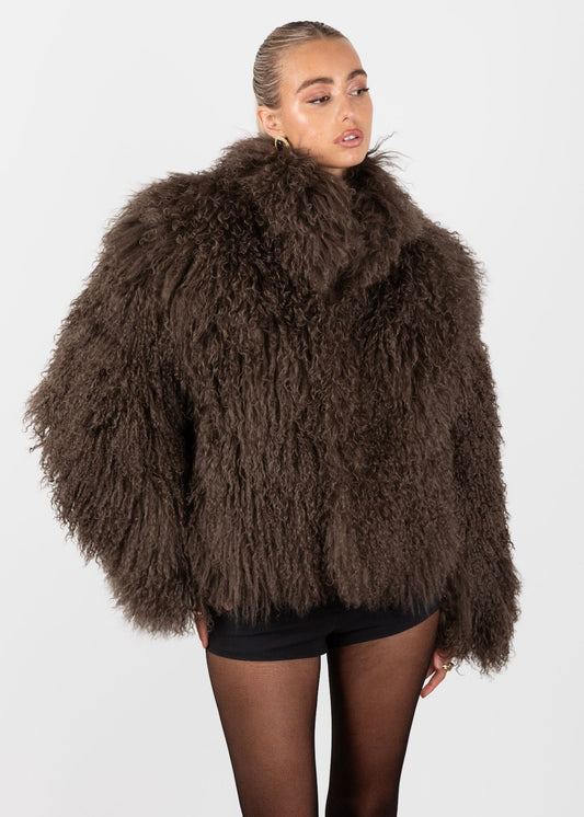 Mongolian Fur Coat- Chocolate Brown
