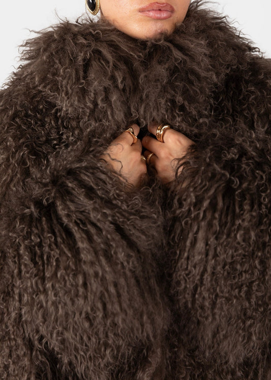 Brown Mongolian fur coat