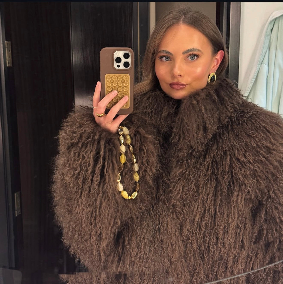 Chocolate Brown Mongolian Fur Coat