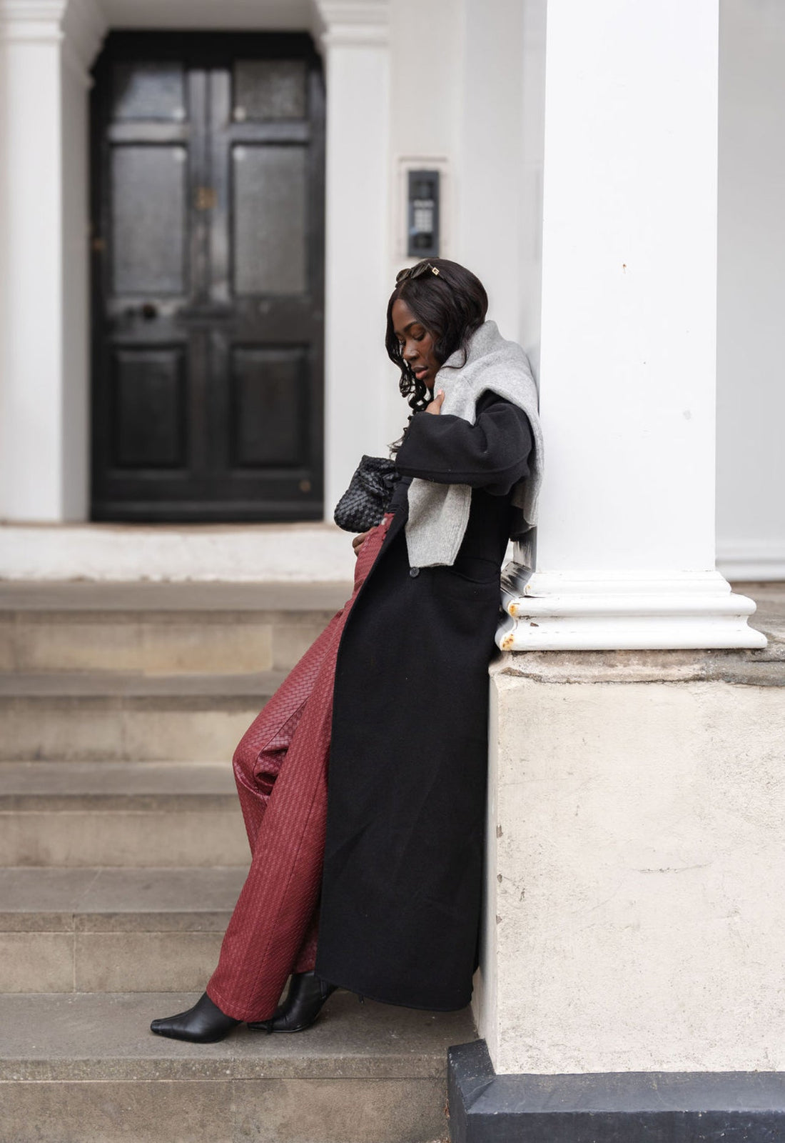 Holiday and Party-Ready Looks: Red Wine Woven Leather Trousers