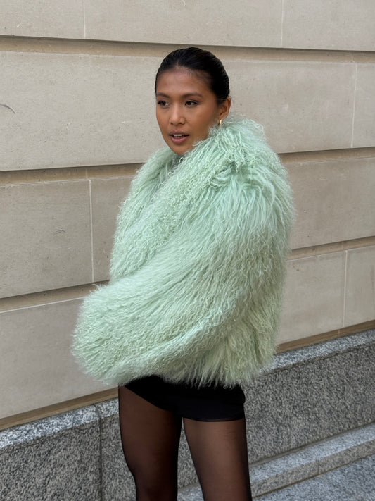 Green Mongolian Fur Coat