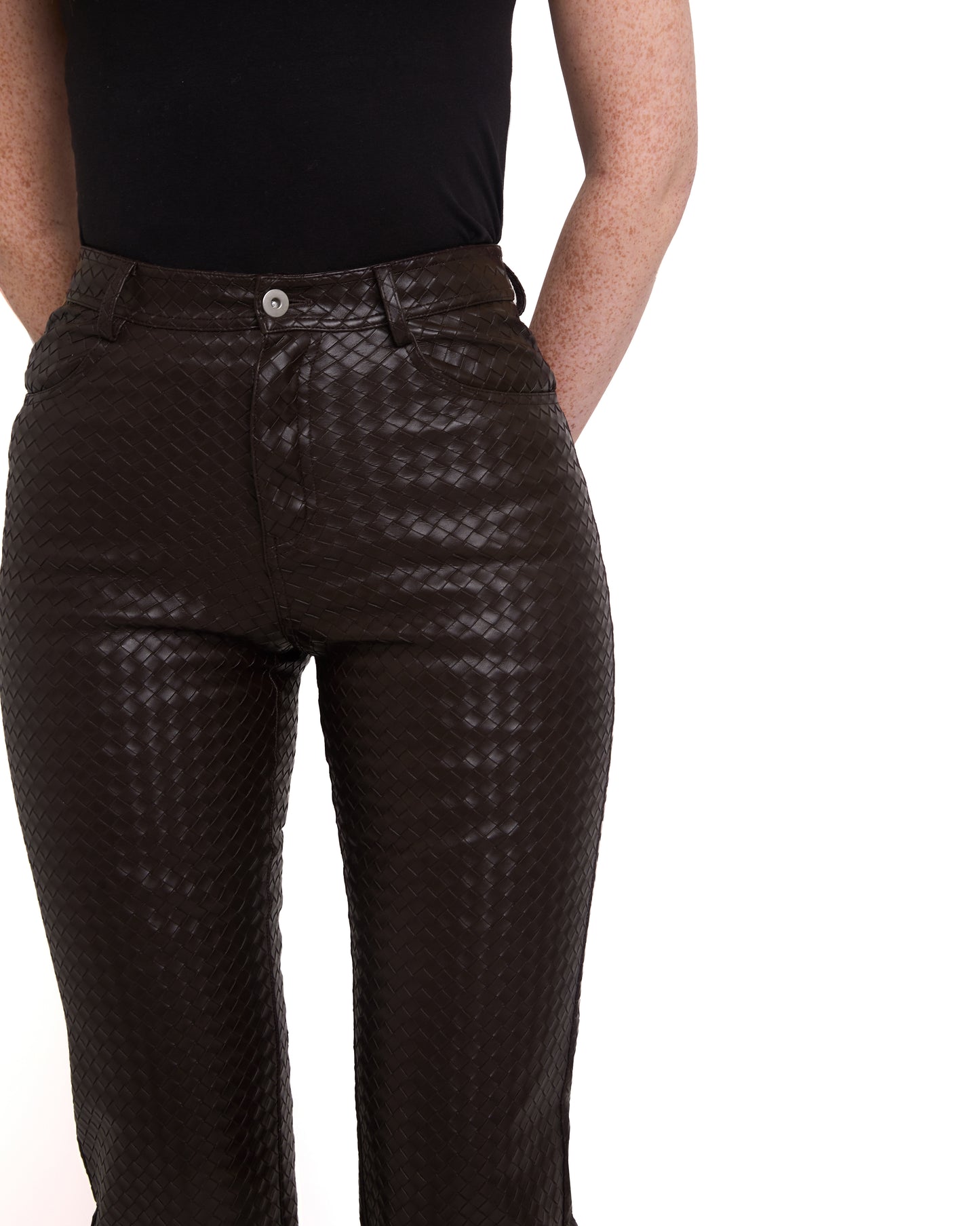 Woven Leather Trousers- Deep Brown (Pre Order)