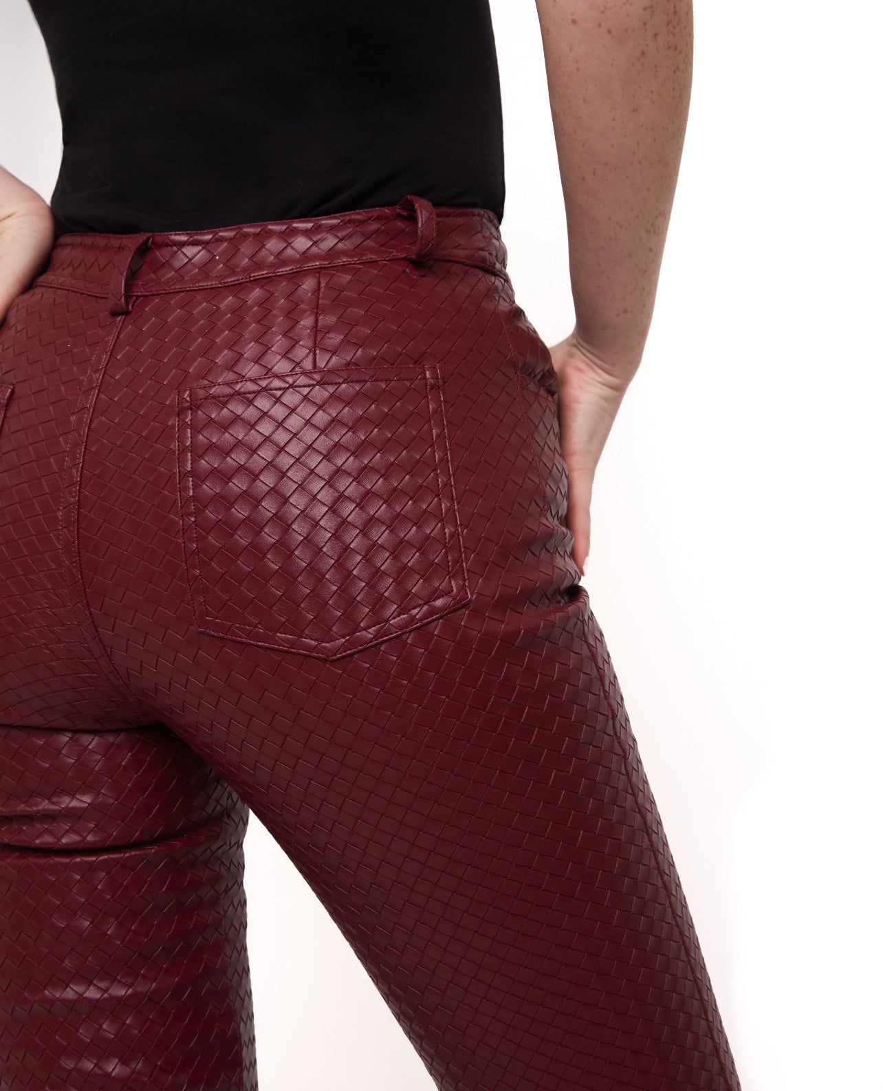 Woven Leather Trousers- Red Wine (Pre Order)