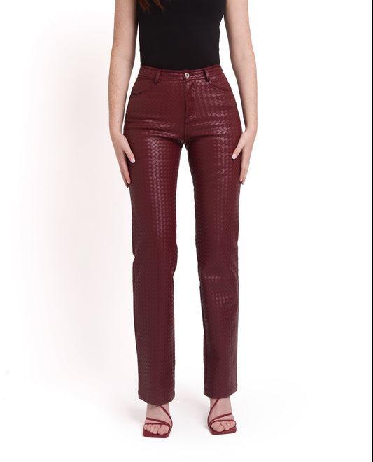 Woven Leather Trousers- Red Wine (Pre Order)