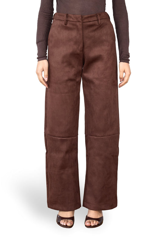 Brown wide-leg pants worn by a person on a white background