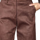 Suede Brown pants worn by a person on a white background