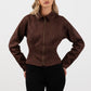 Double Zip Cinched Suede Bomber Jacket - Mocha Brown