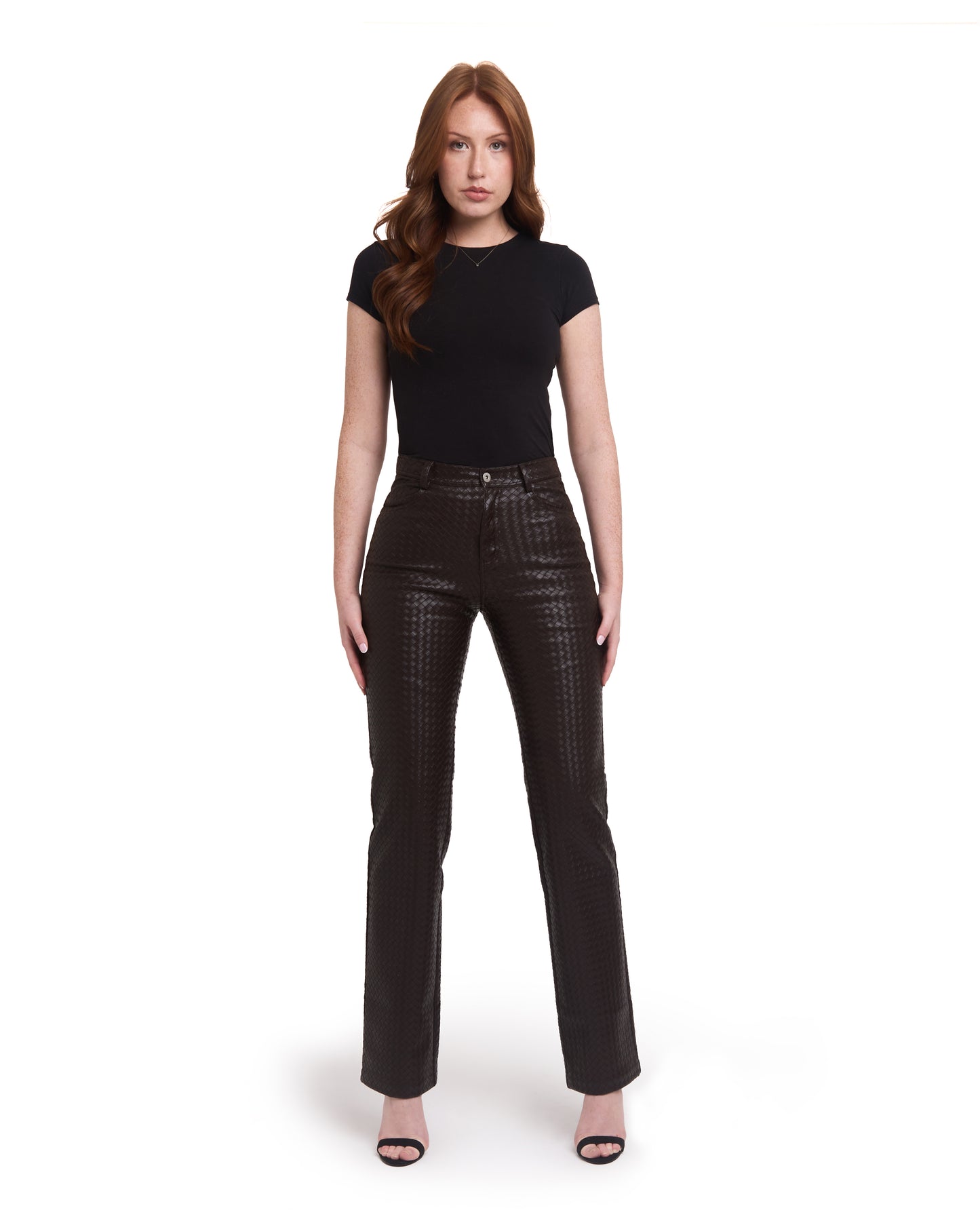 Woven Leather Trousers- Deep Brown