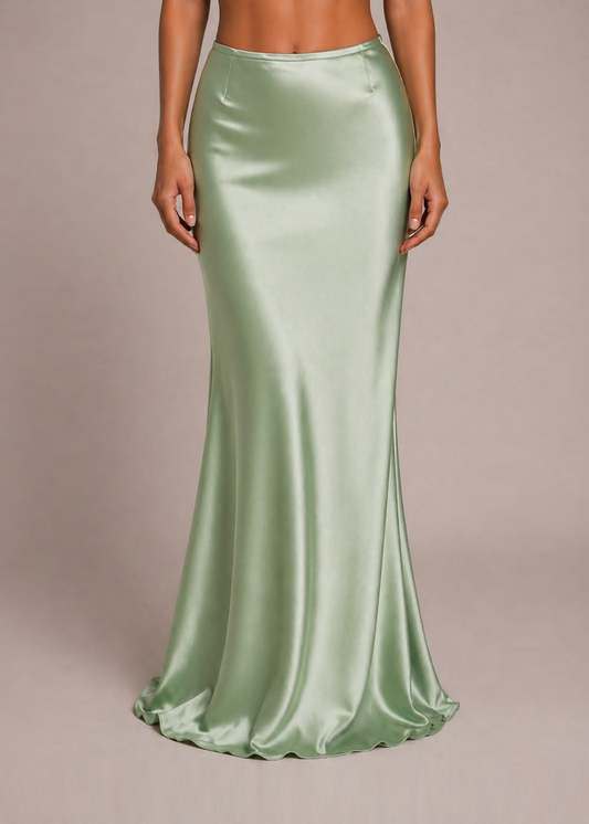 Satin Maxi Skirt -Pistachio