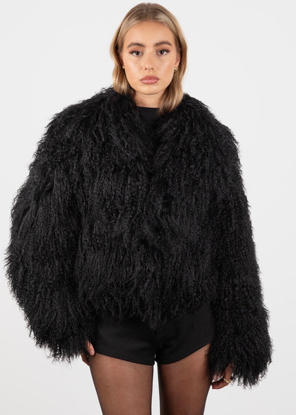 Mongolian Fur Coat- Black (Made to order)
