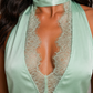 Satin Lace Halter Top with Fringe Detail-Pistachio