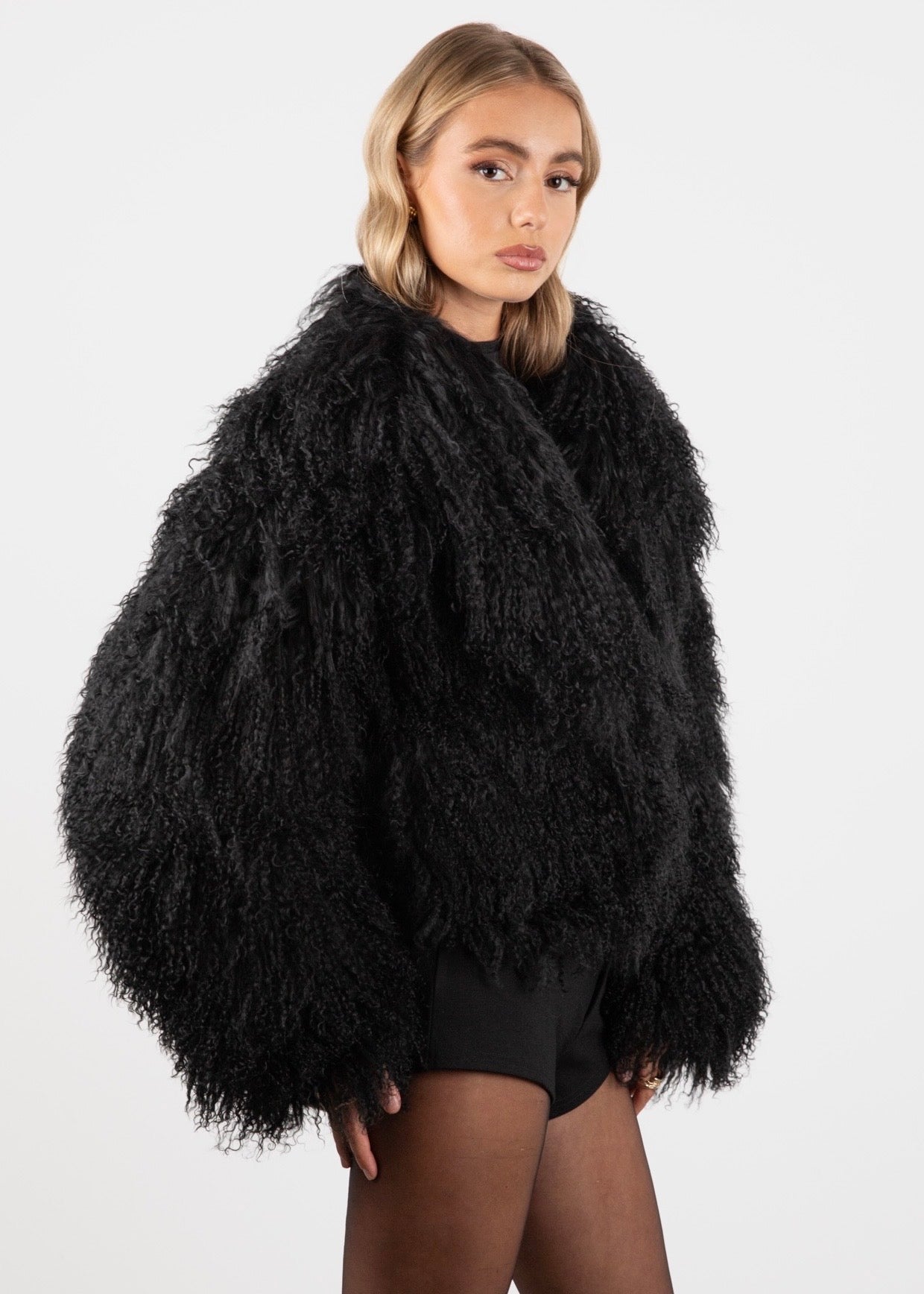 Mongolian Fur Coat- Black (Made to order)