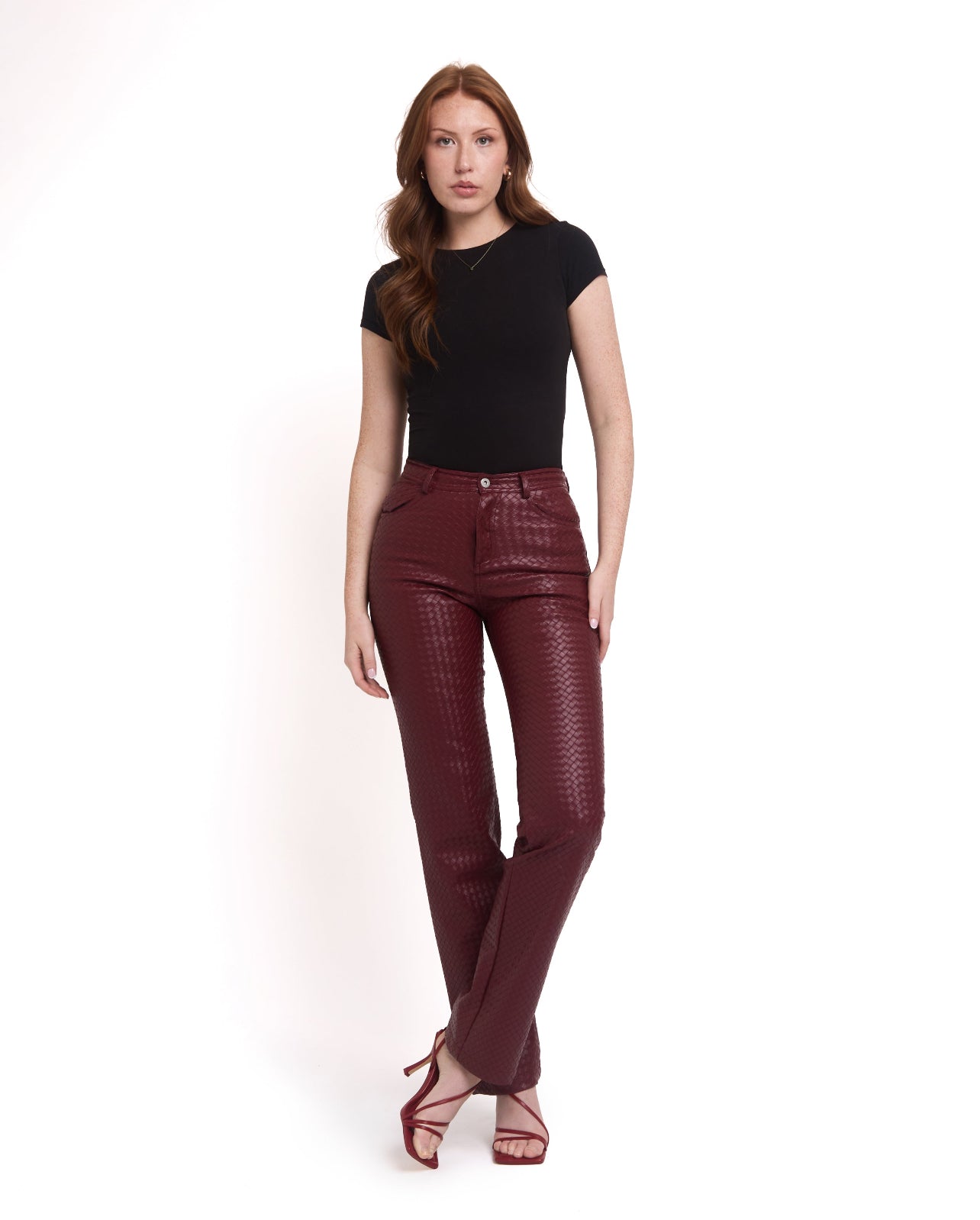 Woven Leather Trousers- Red Wine (Pre Order)