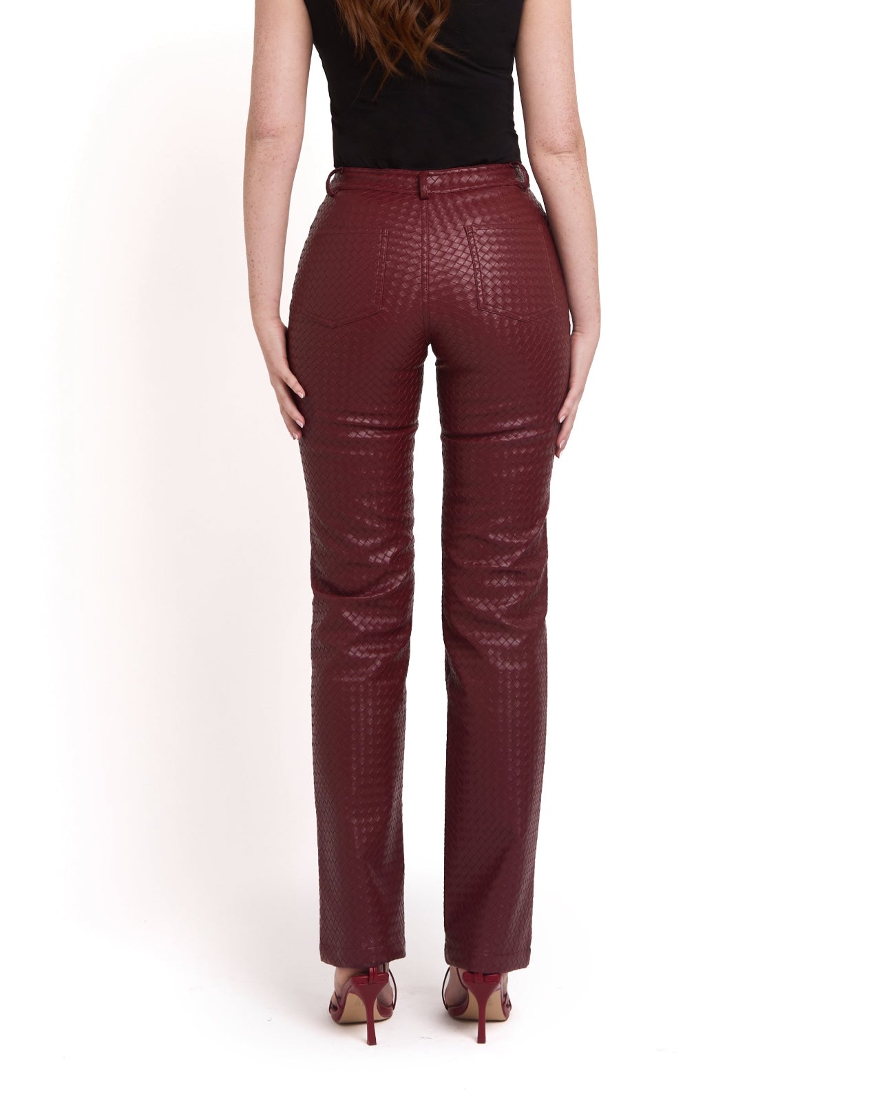 Woven Leather Trousers- Red Wine (Pre Order)