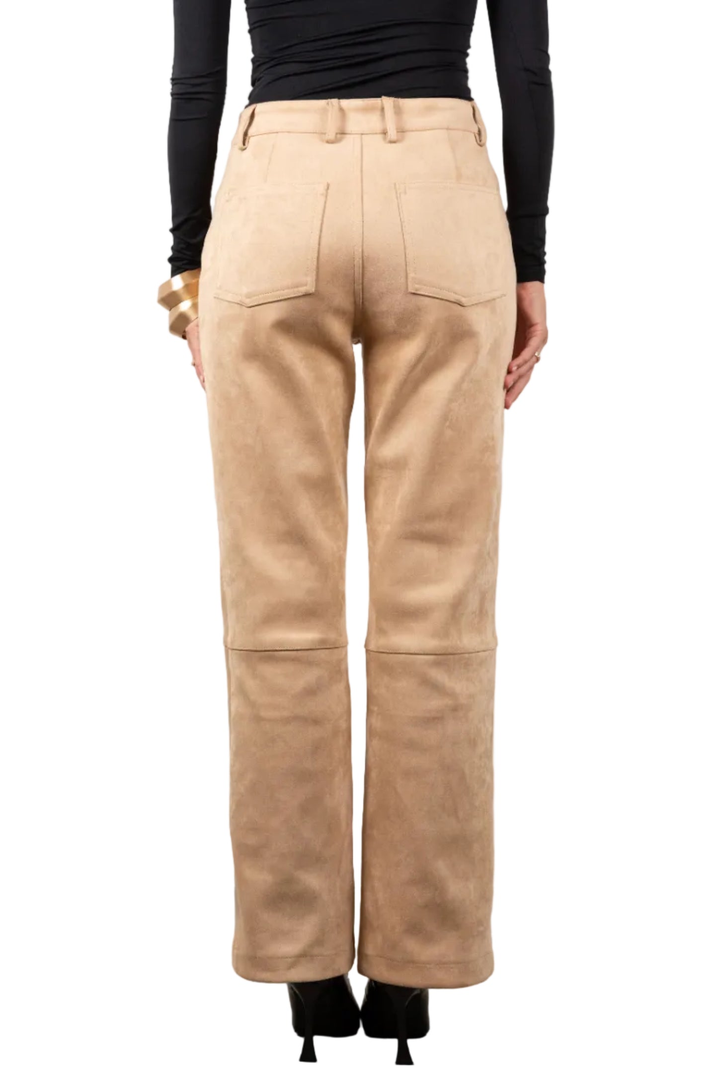 Suede High Waisted Trousers- Beige