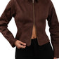 Suede brown double zip jacket 