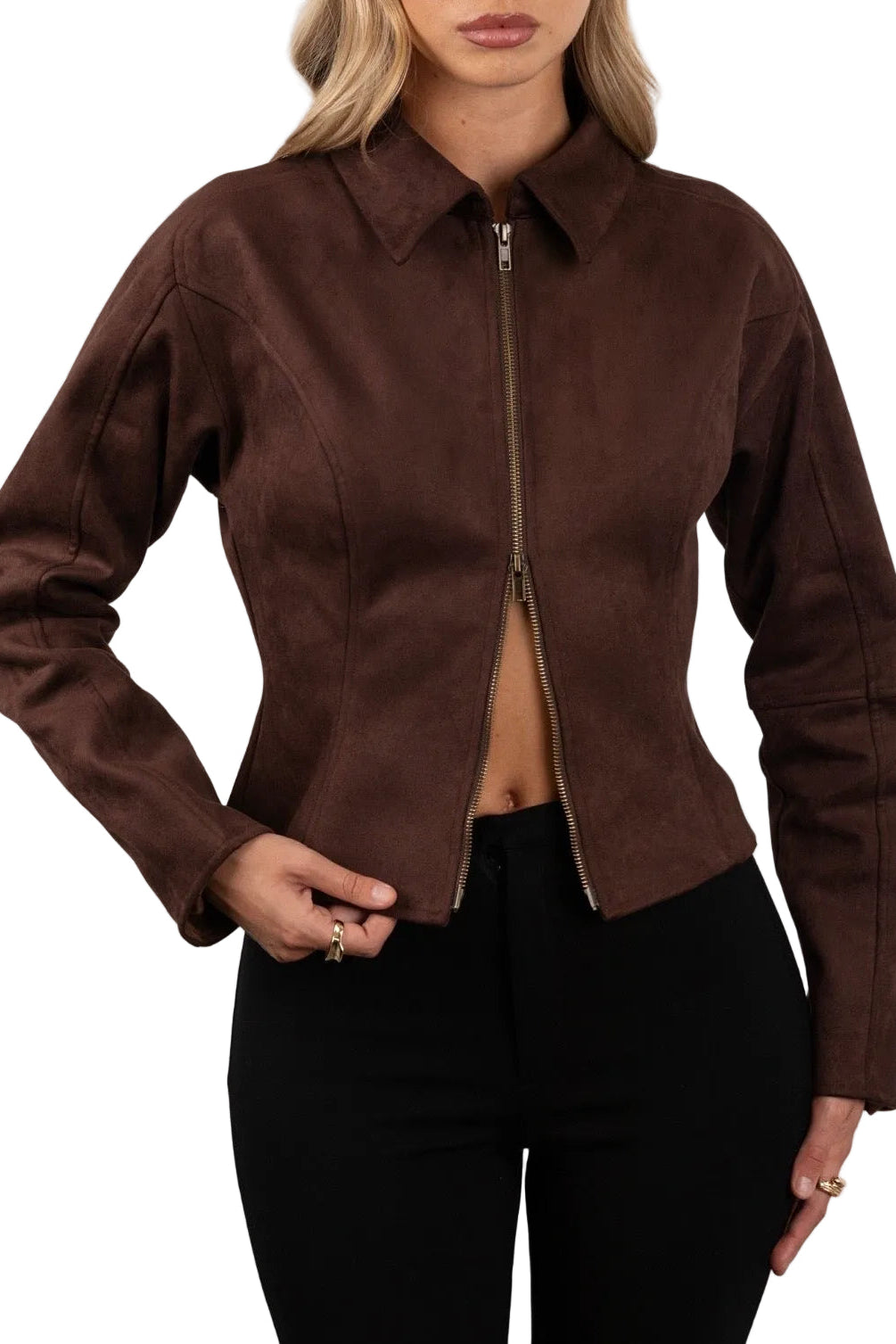 Suede brown double zip jacket 