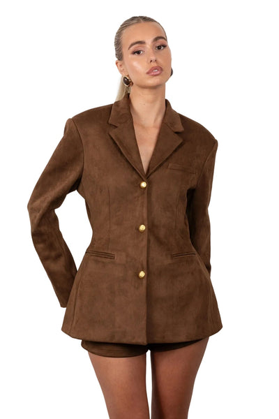 Suede Cinched Blazer - Brown