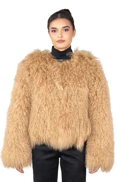 Mongolian Fur Coat- Beige (Made to order)