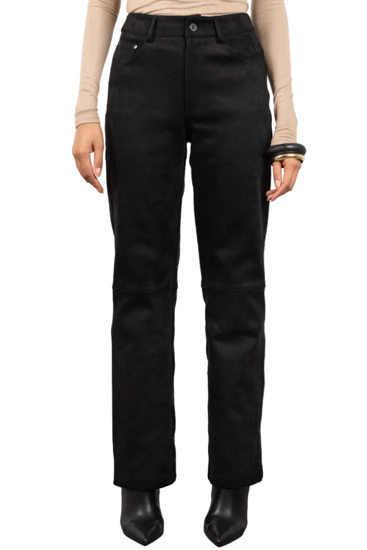 Person Black Suede Trousers  pants on a plain background