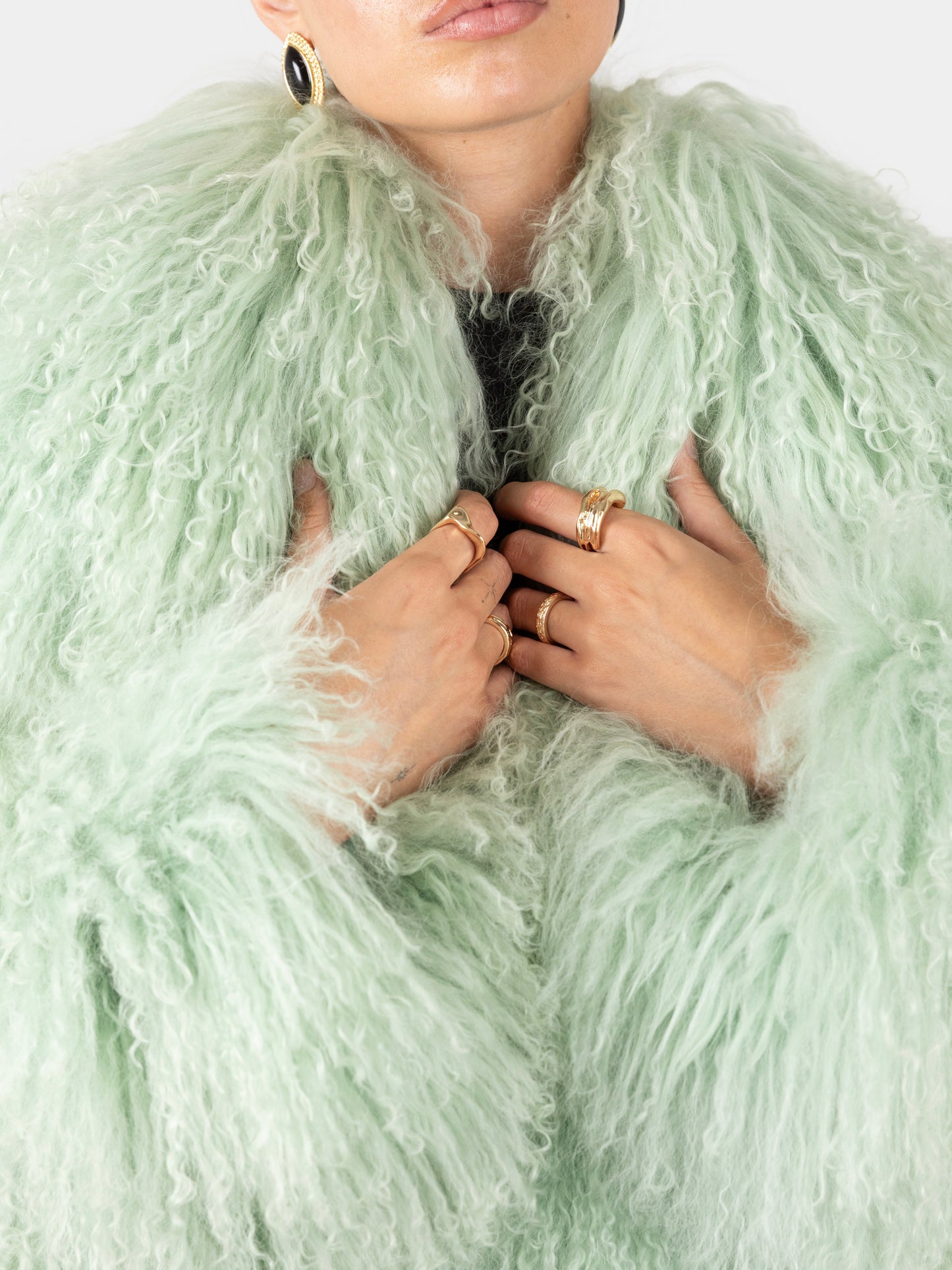 Mongolian Fur Coat- Mint Green (Made to order)