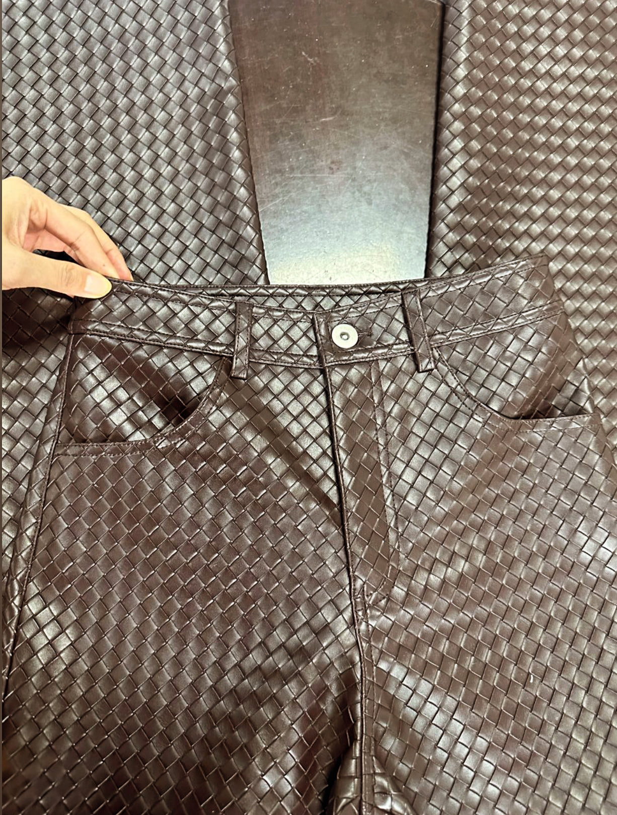 Woven Leather Trousers- Deep Brown (Pre Order)