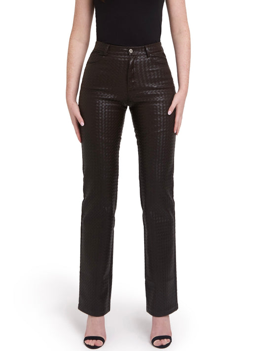 Woven Leather Trousers- Deep Brown (Pre order)