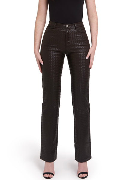 Woven Leather Trousers- Deep Brown (Pre order)