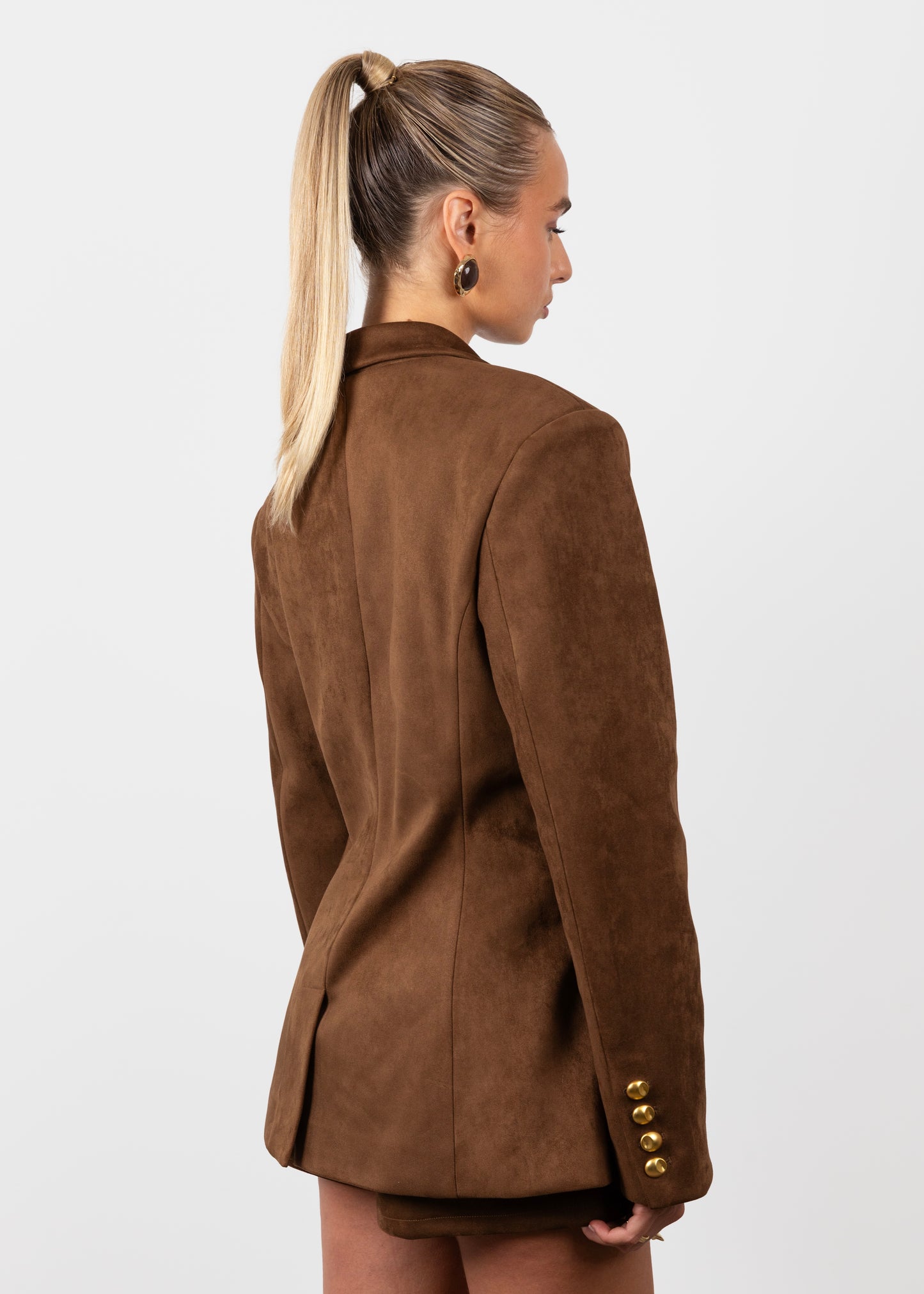 Suede Cinched Blazer - Brown (Pre-Order)