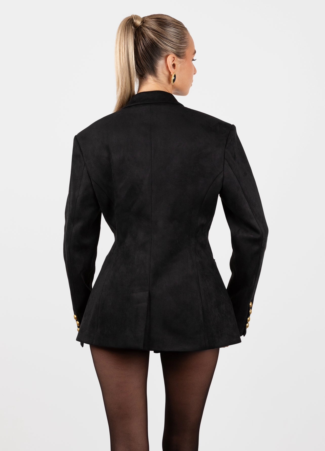 Suede Cinched Blazer - Black (Pre-Order)