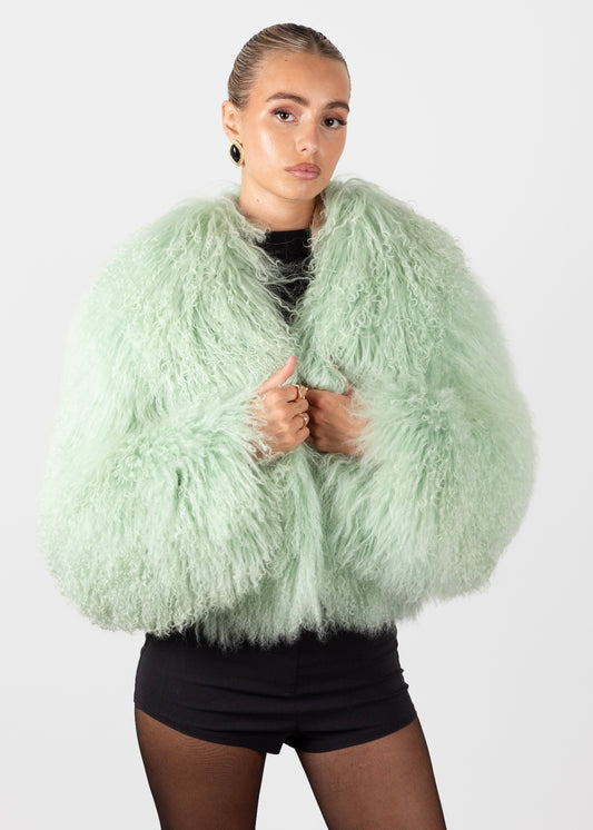 Mongolian Fur Coat- Mint Green (Made to order)