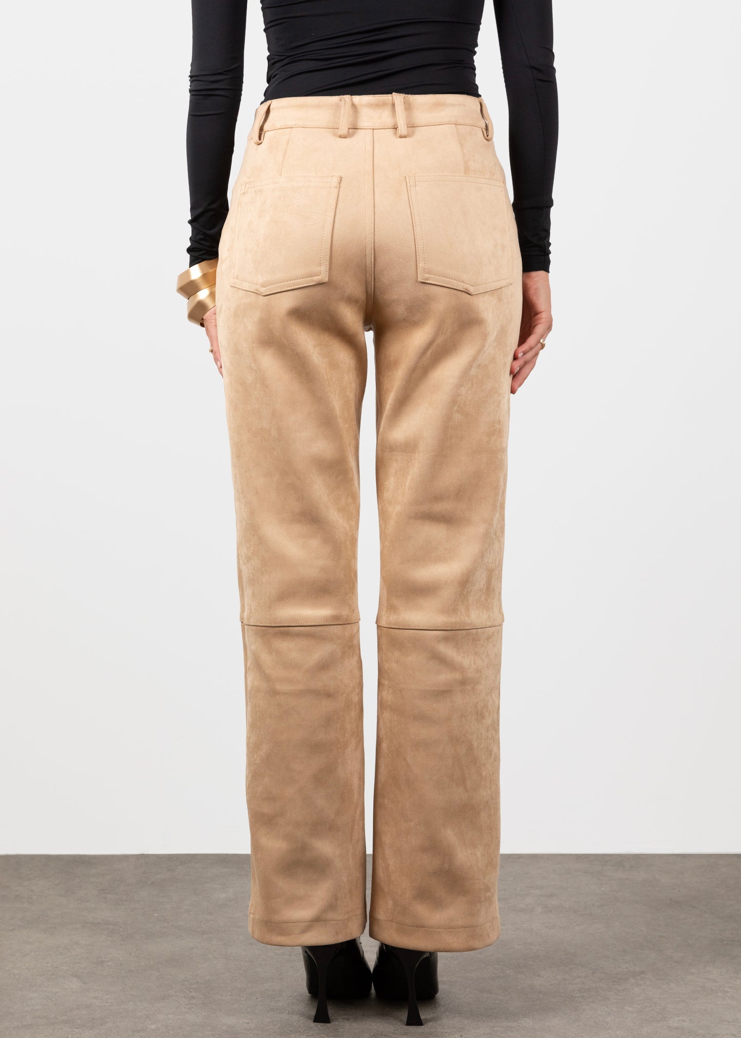 Suede High Waisted Trousers- Beige (Pre-Order)