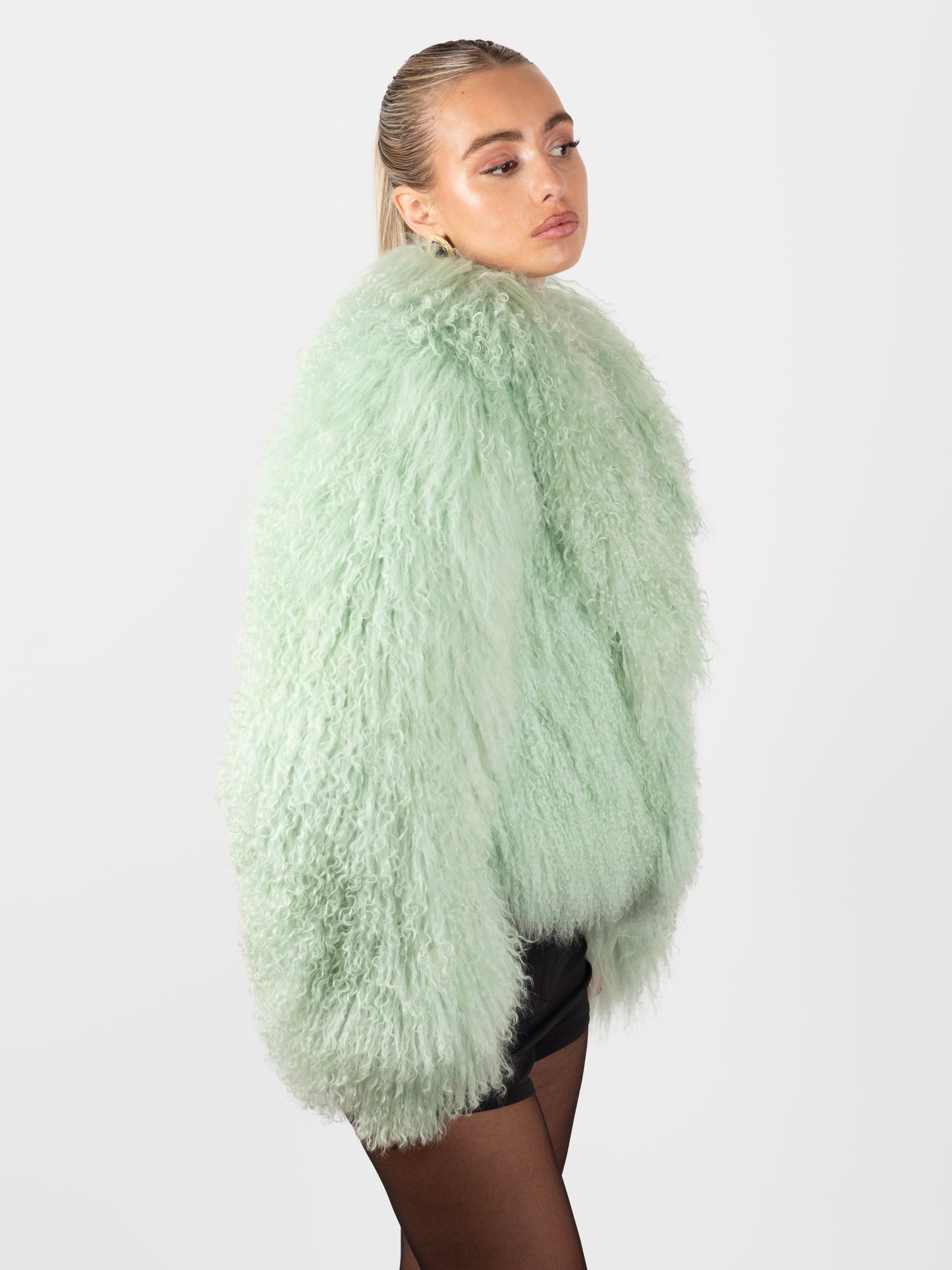 Mongolian Fur Coat- Mint Green (Made to order)